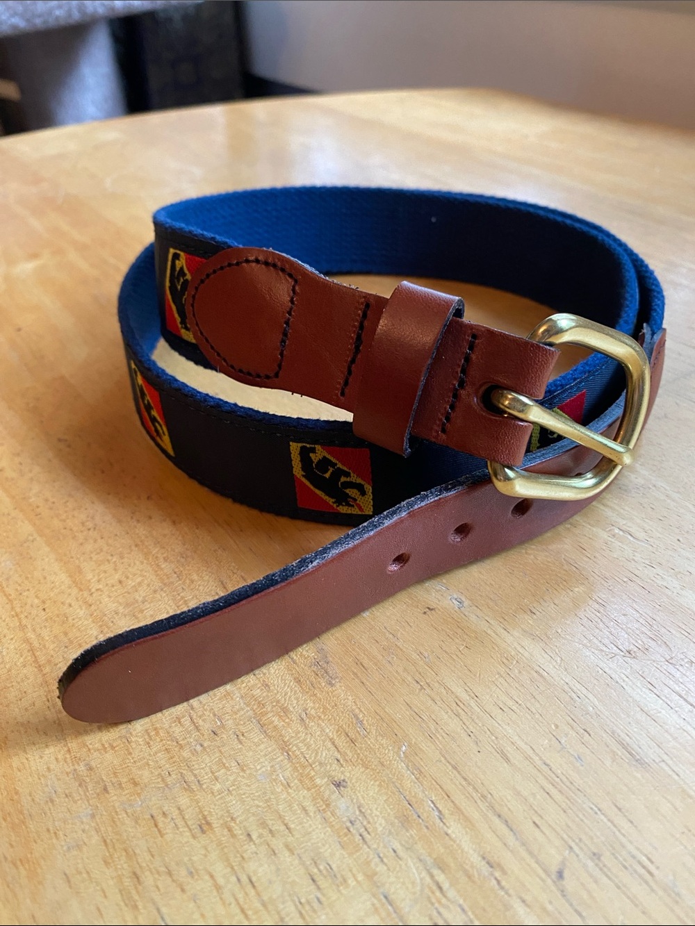 Leather Man Ltd. Turks & Caicos Ribbon Canvas Belt Brown Lth Tabs Brass Size 38